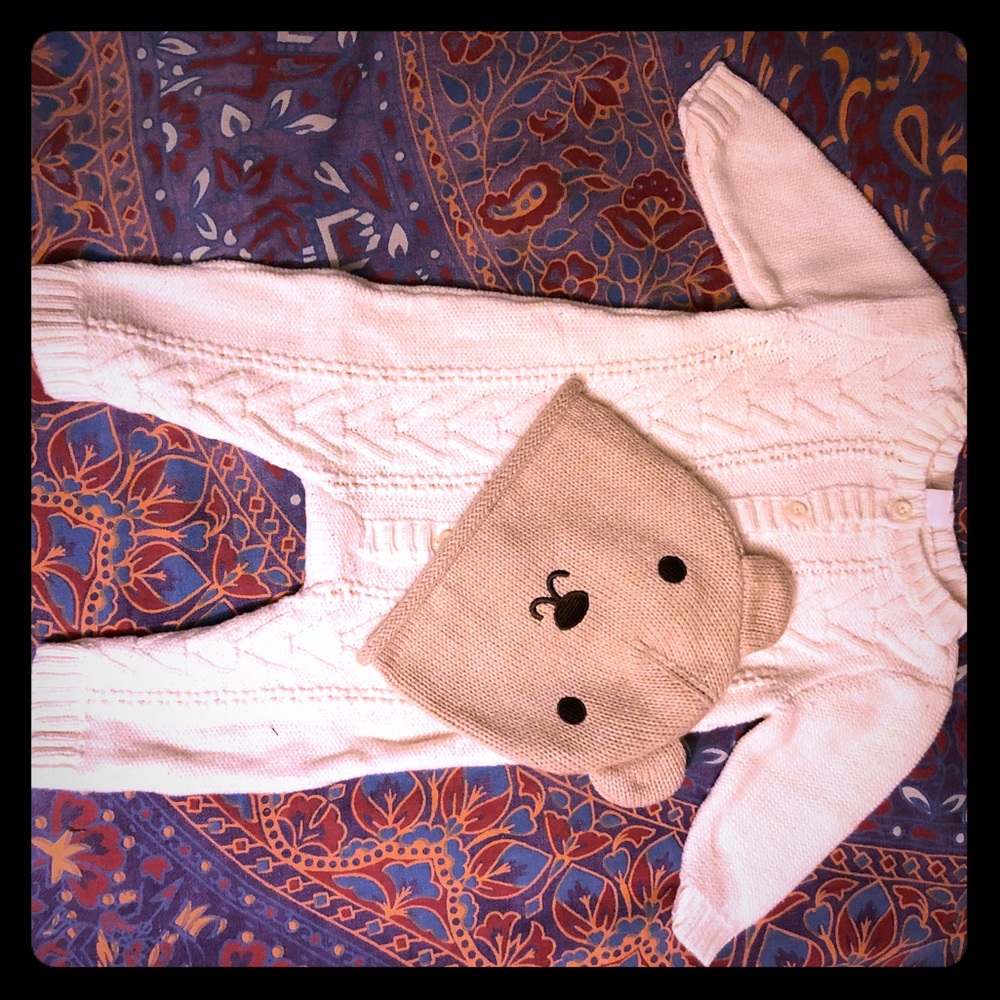 Winter baby onesie with bear hat